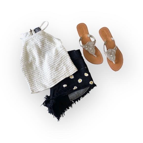 LF Tops - new LF One Way ✌︎︎ Festival Crochet Halter Spaghetti Strap Crop Top ✌︎︎ White